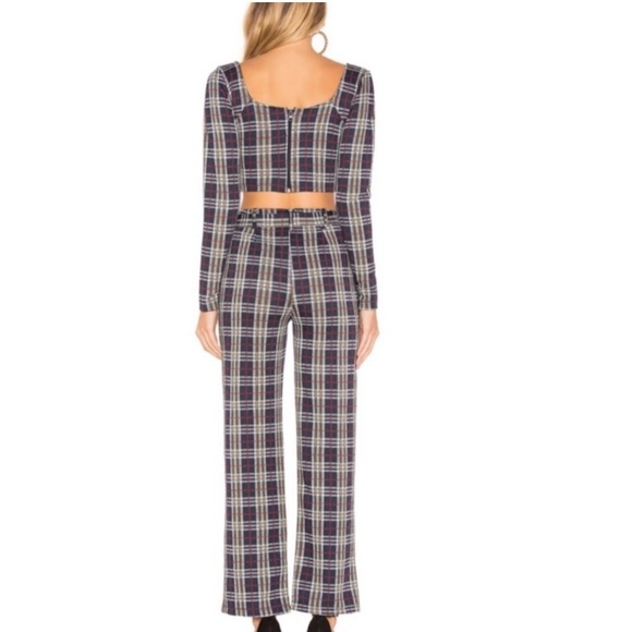 Free People Checkered Crop Top and Pants Set in Navy and Cream - Picture 3 of 16